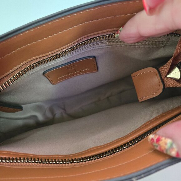 Nanette Lepore Logo Baguette Shoulder Bag Chocolate/Vachetta Vegan Leather - Picture 7 of 8